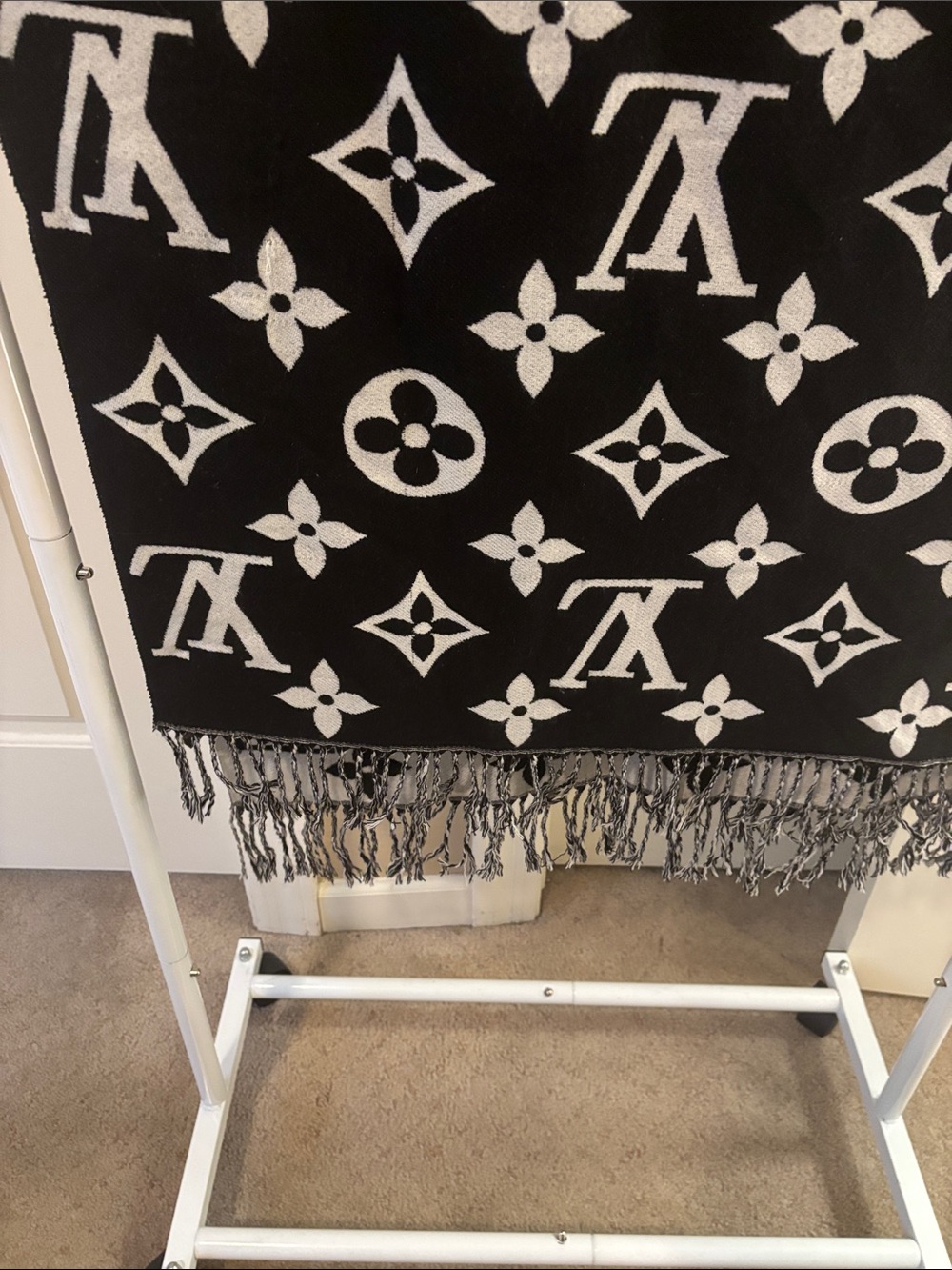 Monogram Black & White shawl or throw - Picture 3 of 4